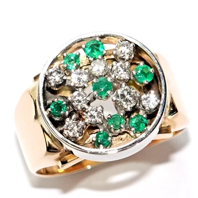 Ring Gold Smaragd 0,32ct. Diamanten 0,36ct. 750/18K bicolor Gr. 59/18,8mm 8,8gr - Bild 1 von 4