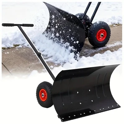 Snow Shovel with Wheels 29" Metal Snow Removal Pusher Snow Plow for Driveway - Image 1 of 4