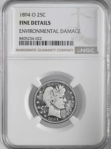 1894-O  25C BARBER SILVER QUARTER  NGC FINE DETAILS "ENVIRO DAMAGE" #8405236-022 - Picture 1 of 4