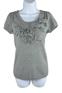 Women's Juicy Couture Gray Cashmere Short Sleeve Ruffle Crew Neck Sweater Size S - Picture 1 of 5