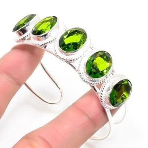 Green Peridot  Gemstone 925 Sterling Silver Handmade Jewelry  Bangle Size 7-8" - Picture 1 of 1