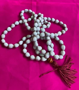 Tibet Gebetsperlen weiß mit weinroter Quaste Mala des Friedens Einsamkeit Erleuchtung - Bild 1 von 4