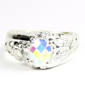 925 Sterling Silver Men's Nugget Ring, Mercury Mist Topaz, SR368 - Picture 1 of 5