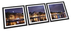 Amsterdam City Night Skyline SET STAMPE ARTISTICHE INCORNICIATE Quadro Poster Quadrato - Foto 1 di 5