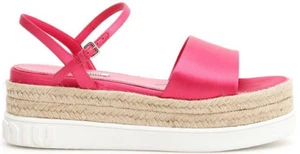 New MIU MIU Fuchsia Satin Jute Platform Espadrille Sandals Italy Size 37 ($725) - Picture 1 of 10