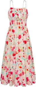 Womens 2025 Summer Maxi Dress Sleeveless Floral Spaghetti Strap Smocked Boho Bea - Picture 1 of 12