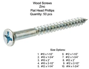 Wood Screws (50 pcs) Phillips Flat Head Zinc Crown Bolt - Picture 1 of 21