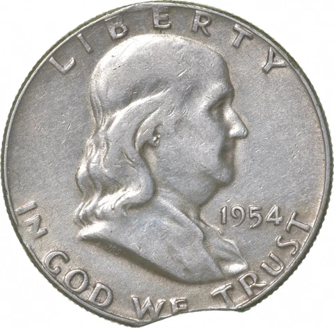 1954 Franklin Half Dollar CLIP PLANCHET Error *2809 Cover