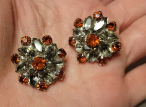 Vintage Argento Strass Topazio Dorato Vetro Grappolo Orecchini a Clip - Foto 1 di 8