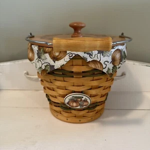 Longaberger Sage Autumn Pail Basket Set w/Pumpkin Patch Liner, Pumpkin Lid & Tie - Picture 1 of 12