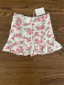 Endless Rose Floral Linen Ruffled Mini Skirt Ivory Small New With Tags - Picture 1 of 7