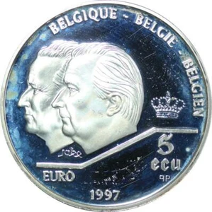 R0055 Belgique 5 € Euros Ecu 40 Jahre Römische Verträge 1997 Silver Proof - Picture 1 of 3
