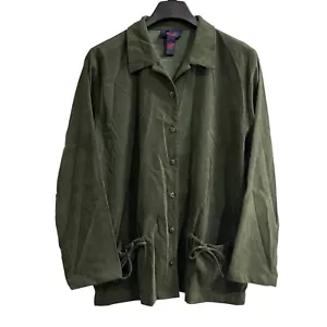 Denim & Co Shacket Womens 2X Olive Green Faux Suede Button Down Shirt Jacket - Picture 1 of 6