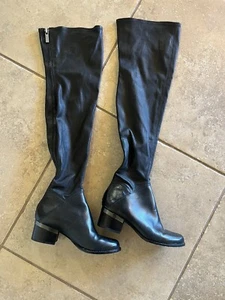 RACHEL ZOE BLACK ALL LEATHER OTK SIERRA BOOTS SIZE 8 OVER THE KNEE - Picture 1 of 8