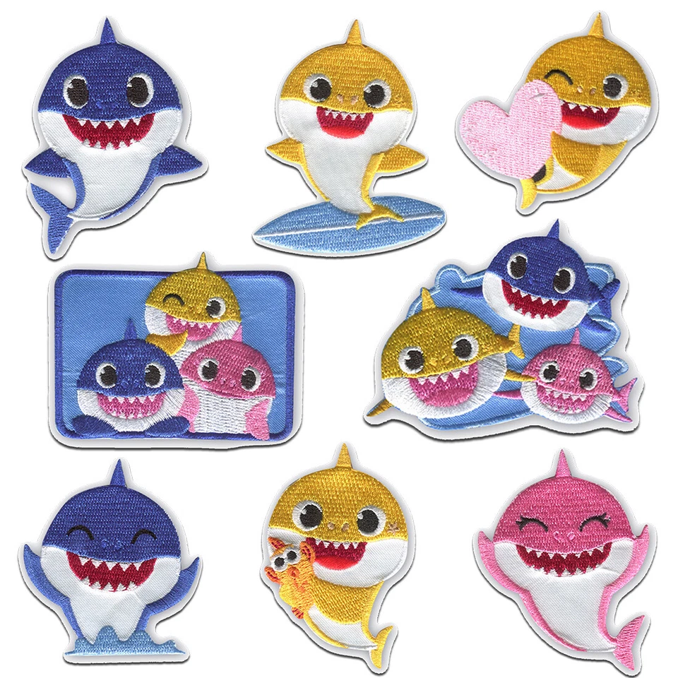 Baby Shark Hai Tier Kinder Aufnäher Bügelbild Aufbügler Flicken Patches