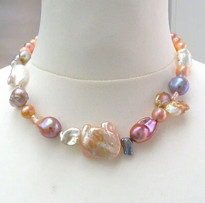 Ming Biwa Keshi Süßwasser Perlen Unikat Collier Barock Naturfarben 925 rh  5623 - Bild 1 von 4
