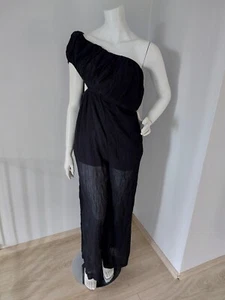New Free People black loose boho sexy summer beach jumpsuit dress one shoulder L - Picture 1 of 9