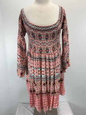 Vestido Boho Estampado Mosaico Tórrido Manga Campana Calada Fuera del Hombro Talla 2 2X Plus Foto 1 de 4