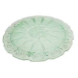Jeannette Glass Green Depression 3-Footed Cake Plate Cherry Blossom Pattern Vtg - Picture 1 of 13
