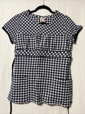 Blusa Médica para Mujer White Cross Azul y Blanco a Cuadros Mediana Corbata en la Espalda LINDA Foto 1 de 3