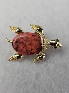 Vintage Gerry's Brosche & Anhänger Schildkröte Lachs rosa Stein signiert 1,25" - Bild 1 von 5