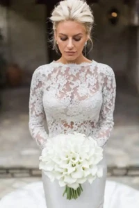 Vestido de novia Topper Chaqueta para Novia Blanco Marfil Encaje Mangas Largas Accesorios - Imagen 1 de 6