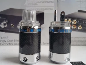 1Set US AC Power Plug IEC Connector M+F Carbon Fiber Pure Copper Rhodium Plated  - Picture 1 of 7