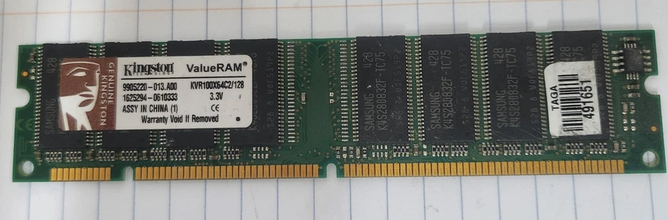 Kingston KVR100X64C2/128 128MB CL2 168-Pin PC100 DIMM desktop Memory Module - Image 1 of 2