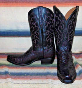 Mens Rujo The Gavin Black Cherry Full Quill Ostrich Cowboy Boots 12 D New no Box - Picture 1 of 6