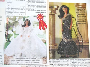 2 Barbie Crochet Patterns Dresses Beaded Rosette Evening Gown Midnight Gold S3 - Picture 1 of 5