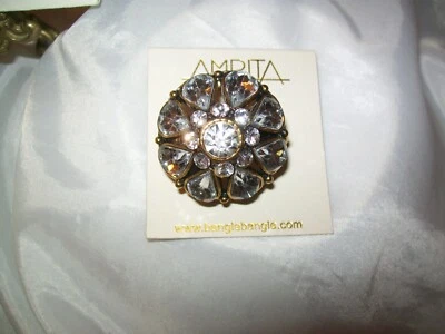 Amrita Singh Mary Louise Crystal Statement Stretch Ring Gold Tone ONE SIZE New - Image 1 of 4
