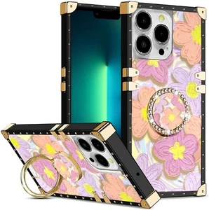 For Various Phone Oil Painting Flower Case Diamond Ring Holder Shockproof Cover - Picture 1 of 9