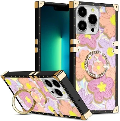 For Various Phone Oil Painting Flower Case Diamond Ring Holder Shockproof Cover - Image 1 of 4