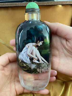 Chinese Natural Crystal Hand Painting Water Sweet Girl Snuff Bottle • 12309.77£