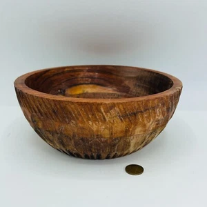Art Studio Heavy Hand Carved Wood Bowl Boho Chic Mid Century Modern - Picture 1 of 7