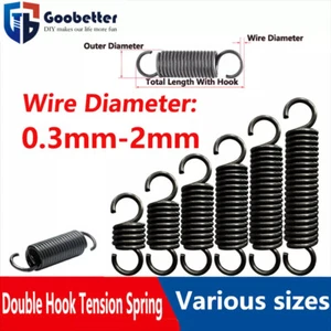With Hook Extension Tension Spring Wire Dia 0.3mm-2mm Springs Steel Various Size - Picture 1 of 15