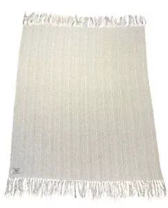 Churchill Weavers Hand Woven White Beige Cream Fringed Large Throw Blanket 66x50 - Picture 1 of 11