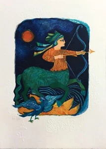 Mid Century Modern Unframed Sagittarius Zodiac Judith Bledsoe Signed Lithograph - Picture 1 of 5