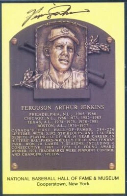 046, Original Autograph of Fergie Jenkins (4), HOF Plaque Postcard, Chicago Cubs - Image 1 of 3