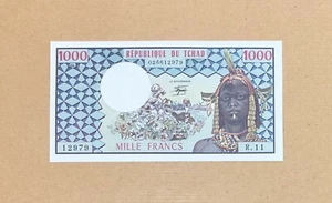 CHAD-1000 FRANCS-1978-PICK 3c-SERIAL NUMBER 12979-BECOMING SCARCE , UNC . - Picture 1 of 2