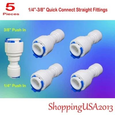 5 Pcs 1/4-3/8 Quick Connect Straight Fittings Push In Water Filter RO System - Image 1 of 4