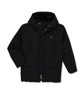 Boys Long Parka Coat with Hood U.S. Polo Assn. Black Size 4-5 - Picture 1 of 4
