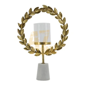 Iron Floral Hurricane Candle Holder Marble Base Gold White Tabletop Home Decor - Picture 1 of 24
