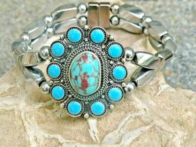 Western Silver Magnetic Hematite Bracelet Anklet Turquoise Slider Pendant 2 Row - Image 1 of 4