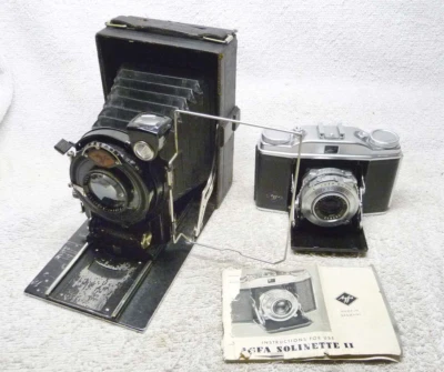 DOS cámaras AGFA antiguas vintage - Solinette II de 35 mm y estándar - hoja de película de 3x4 Foto 1 de 4