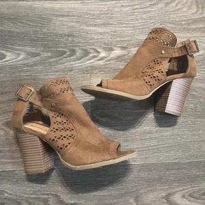 American Eagle offene Zehenpartie Blockabsatz Größe 7 ausgeschnittene Schnallen-Booties hellbraun - Bild 1 von 20