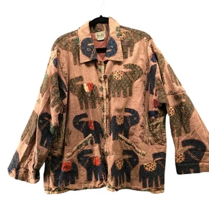 VTG 90s Treska Patchwork Elephant Chore Jacket XL/2XL Unisex Mens Womens Ethnic - Picture 1 of 9