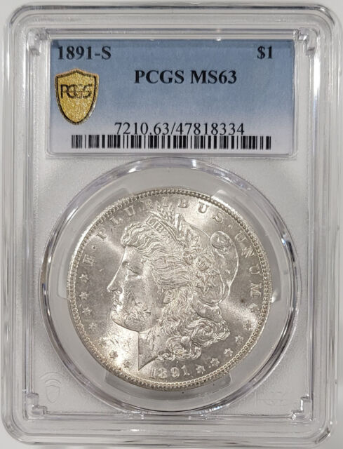 Silver MS 63 Graded 1891 Year Morgan US Dollars (1878-1921) for