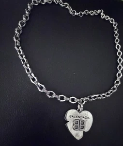 Vintage Of Necklace By Balenciaga Silver Heart Double Sided Unisex Necklace - Picture 1 of 3