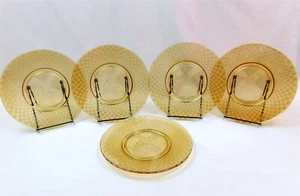 5 Vintage Hazel Atlas WINDMILL CHECKERS Marigold Carnival Glass 8" Plates - Picture 1 of 5